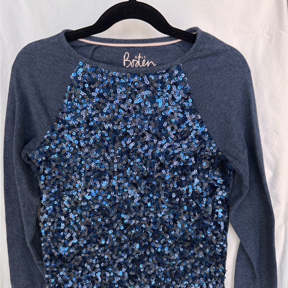Boden Blue Sequin Kids Long Sleeve Top